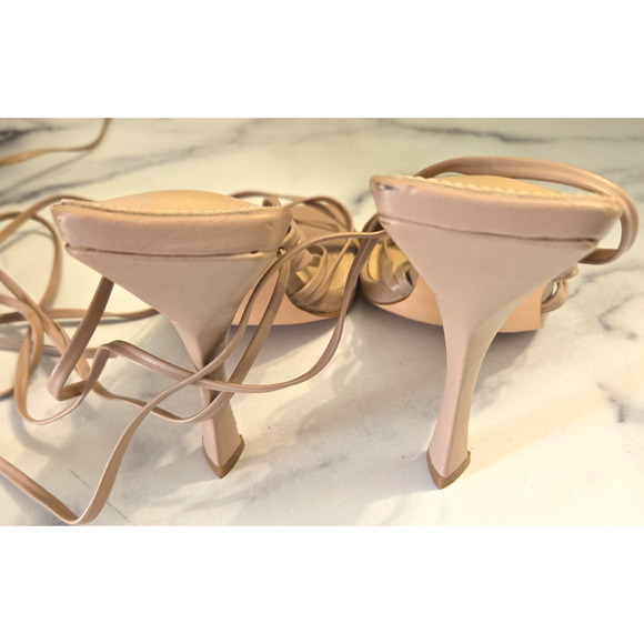 Shein Sandals Heels 7.5 Ankle Wrap Strappy Nude Sexy Square Toe Minimalist Beige - Picture 6 of 7